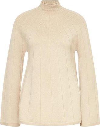 Max Mara Decoratieve Gebreide Trui - Dames - Coltruien - Beige - XS - Wol - Truien & Vesten