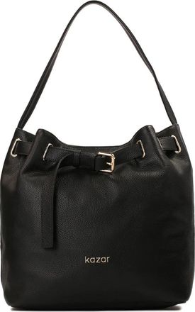 Kazar Versierd met een band zwarte leren handtas - Dames - Schoudertassen - Zwart - ONE Size - Leer - Tassen