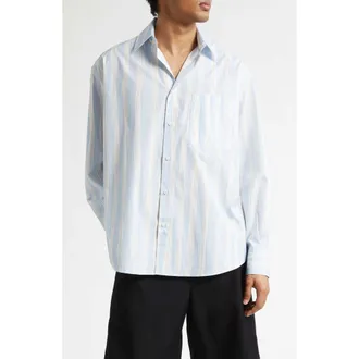 Jacquemus La Chemise Camargue Cotton Button-Up Shirt in Blue Beige Gouache Print at Nordstrom, Size 40 Us