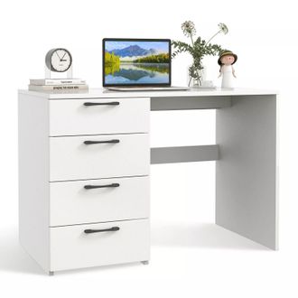 Costway Costway 4 Drawers Computer Desk Modern Writing Desk Compact Laptop PC Table Workstation in White
