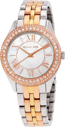 Michael Kors Mini Harlowe Pave Tri-Tone Quartz Silver Dial Watch MK4846