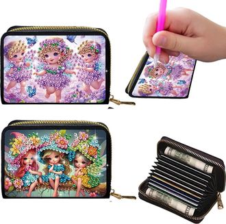 Generic 2Pcs Crdit card Holder Diamond Art Painting PU Wallet ID crd Case Zipper Animal Pattern Fashion DIY Diamond Painting Art Kit Compact Cin Purse Credit 