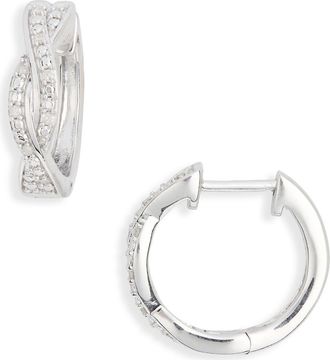 Effy Sterling Silver Pav&eacute; Diamond Huggie Hoop Earrings in White at Nordstrom Rack