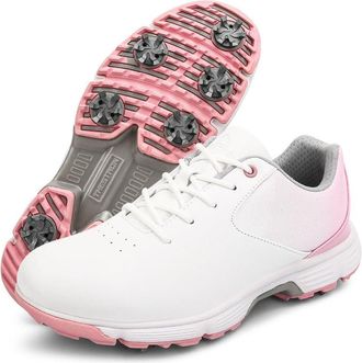 Generic Spiked Golf Shoes for Female Golfer Waterproof Golf Footwears Comfortable Outdoor Training Sneakers,Pink,6.5 UK