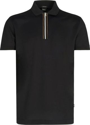 HUGO BOSS Polo Shirts, male, Black, XL, Black Polo Shirt with Signature Stripes