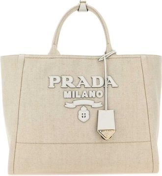 Prada Light Beige Logo-appliqu Large Tote Bag