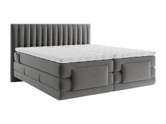 Vente-Unique Conjunto completo boxspring cabecero con costuras verticales + somieres de relajaci&oacute;n el&eacute;ctricos + colch&oacute;n + sobrecolch&oacute;n - 2 x 90 x 200 cm - Terciope