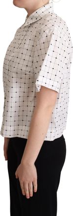 Dolce & Gabbana Womens White Polka Dot Cotton Collared Shirt Top