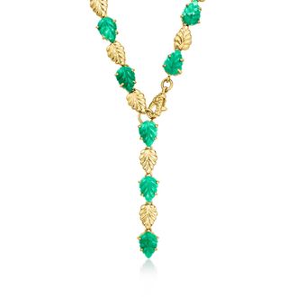 Ross-Simons Emerald Leaf Y-Necklace in 18kt Gold Over Sterling