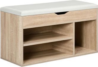 HOMCOM Sit-On Shoe Storage Unit w/ Hidden Compartment Handles Grey, Oak - Homcom