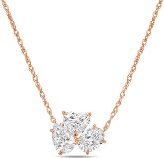 Diana M. Jewels 14kt white gold lab grown diamond pendant featuring heart shape (1.07 ct), pear shape (1.00 ct) and oval shape stone (1.00)