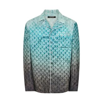 Roberto Cavalli Casual Shirts, male, Blue, Size: XL Silk Shirt with Monogram