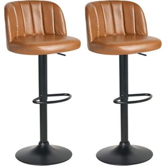 Beliani Conjunto De 2 Sillas De Bar Giratorias Con Reposapi&eacute;s Altura Ajustable Retro Tapizado De Piel Sint&eacute;tica Marr&oacute;n Vlore