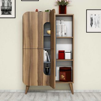Dmora Credenza Paularo, Alacena 7 Estantes, 10 Compartimentos, 2 Puertas, 93x32x144h Cm Marr&oacute;n Nogal