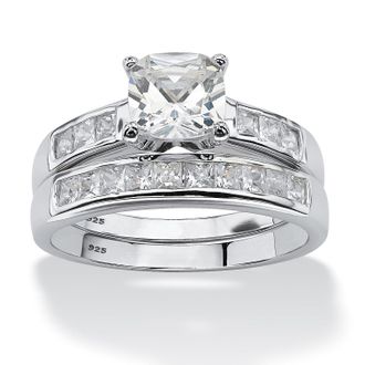 Palm Beach Jewelry 1.94 TCW CZ Bridal 2-PieceSet in Platinum-plated Sterling Silver