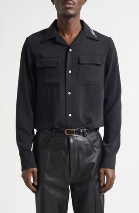 Amiri Rounded Flap Pocket Button-Up Shirt in Black at Nordstrom, Size Xx-Large