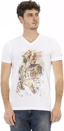 Trussardi Elegante V-hals T-shirt met Frontprint - Heren - T-shirts - Wit - S - Katoen - Tops