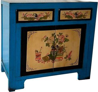 Wanderlust Deco Aparador De Madera Artesanal Pintado A Mano Azul 90x40x87h Cm