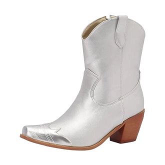 Generic Womens Western Cowboy Ankle Booties Square Toe High Block Heel With Side Zipper For Leisure And Casual Wear