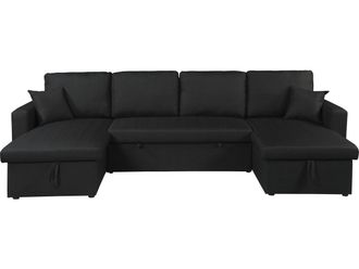 Habitat et Jardin Sof&aacute; Esquinero Panor&aacute;mico Convertible De Tela <> - 4 Plazas - Negro