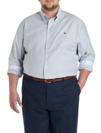 Brooks Brothers Big & Tall Non-Iron Solid Oxford Sport Shirt in Green Heron Solid at Nordstrom, Size Xx-Large