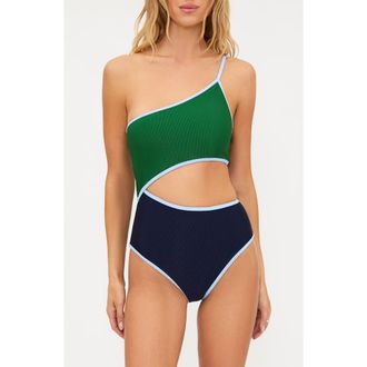 Beach Riot Liora Colorblock Rib One-Piece Swimsuit in Ivy Colorblock at Nordstrom, Size X-Small