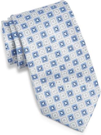 Nordstrom Geometric Print Silk Tie in Silver at Nordstrom