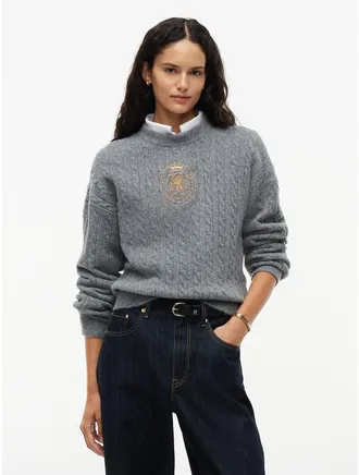 Tommy Hilfiger Womens Embroidered Crest Cable Knit Sweater - Medium Grey Heather - XL