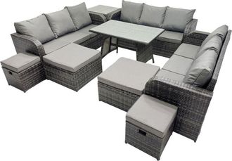 Fimous Garden Rattan Outdoor Furniture Set 13 Seater with 3 Seater Sofa 4 Stools Side Table Dark Grey - Fimous