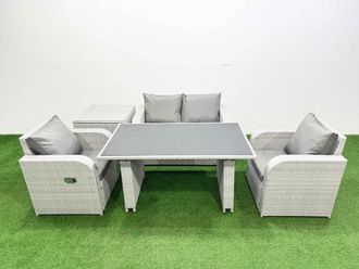 Fimous Outdoor Rattan Garden Furniture Dining Set 4-seater with Side Table in Light Grey