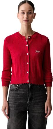 Tommy Jeans Slim Pointelle Flag Cardigan - Dames - Vesten - Rood - XS - Polyester - Truien & Vesten