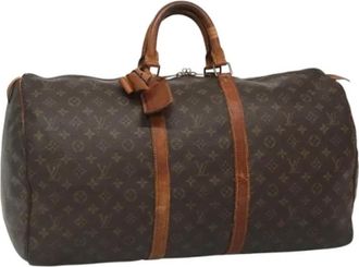 Louis Vuitton Tweedehands Canvas Louis Vuitton tassen - Dames - Vintage Weekendtas - Bruin - ONE Size - Leer - Vintage