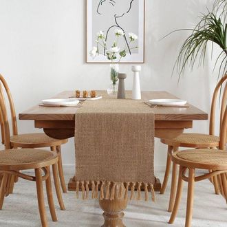 No Brand Camino De Mesa De Lino Y Algod&oacute;n Tejido De 33 X 200 Cm Con Borlas - Para Mesa De Comedor O Aparador De Interior Y Exterior