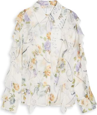Blumarine Blumarine Floral Semi-sheer Silk-chiffon Shirt - Multicoloured - 40 (UK8 / S)