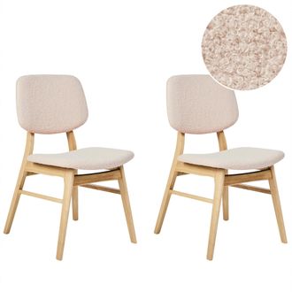 Beliani Beliani - Conjunto De 2 Sillas De Comedor Retro Sin Reposabrazos Asiento De Boucl&eacute; Beige Claro Estructura De Madera Maciza Clara Elaine