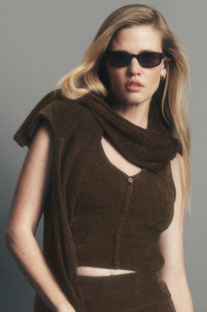 Alo | Micro Chenille Button Down Tank Top in Espresso, Size: Medium