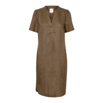 Part Two Simple Linen Dress with V-Neck - female - Part Two - Midi Dresses - Brown - 2XS - Dresses
