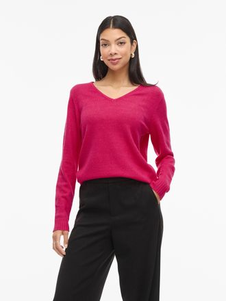 Vila V-Ausschnitt-Pullover VILA VIRIL V-NECK L/S KNIT TOP - NOOS, Damen, Gr. XL, jazzy detail:schwarz melange, Feinstrick, Obermaterial: 50% Viskose, 27% N
