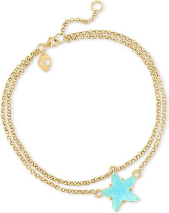 Ross-Simons Italian Light-Blue Glass Starfish Anklet in 18kt Gold Over Sterling