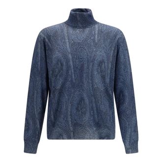 Etro Paisley Turtleneck - Heren - Truien - Blauw - Maat: S Zijde