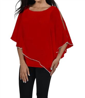 Frank Lyman Design Chiffon Overlay With Embellished Trim Top In Tomato