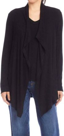 Karen Kane Long Sleeve Ribbed Drape Front Cardigan In Black