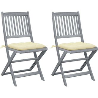 vidaXL Vidaxl - Sillas De Jard&iacute;n Plegables 2 Uds Cojines Madera Maciza Acacia