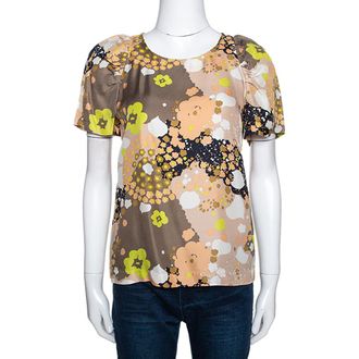 See By Chlo&eacute; See by Chloe Multicolor Floral Printed Silk Short Sleeve Top S