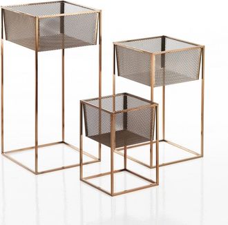 Oresteluchetta Set de 3 portamacetas de acero oro rosa 60x28x28 cm