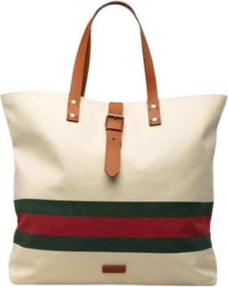 Gucci Pre-owned Vintage Canvas Tote - Dames - Vintage Shopper - Beige - ONE Size - Leer - Vintage