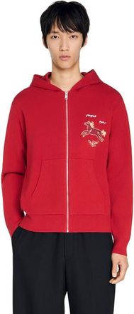 Sandro Animal print zip-up cardigan in Red at Nordstrom, Size X-Small