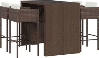 vidaXL 5 Piece Garden Bar Set with Cushions Brown Poly Rattan Vidaxl