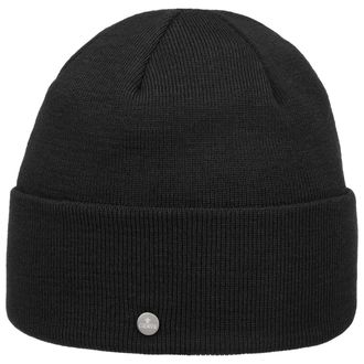 Lierys Merino GOTS Beanie Made in Germany Unisex Autumn Winter 100% Merino Wool Sustainable Knit Melange Black One Size