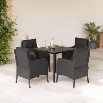 vidaXL Set De Muebles Jard&iacute;n 5 Pzas Con Cojines Rat&aacute;n Sint&eacute;tico Negro Vidaxl